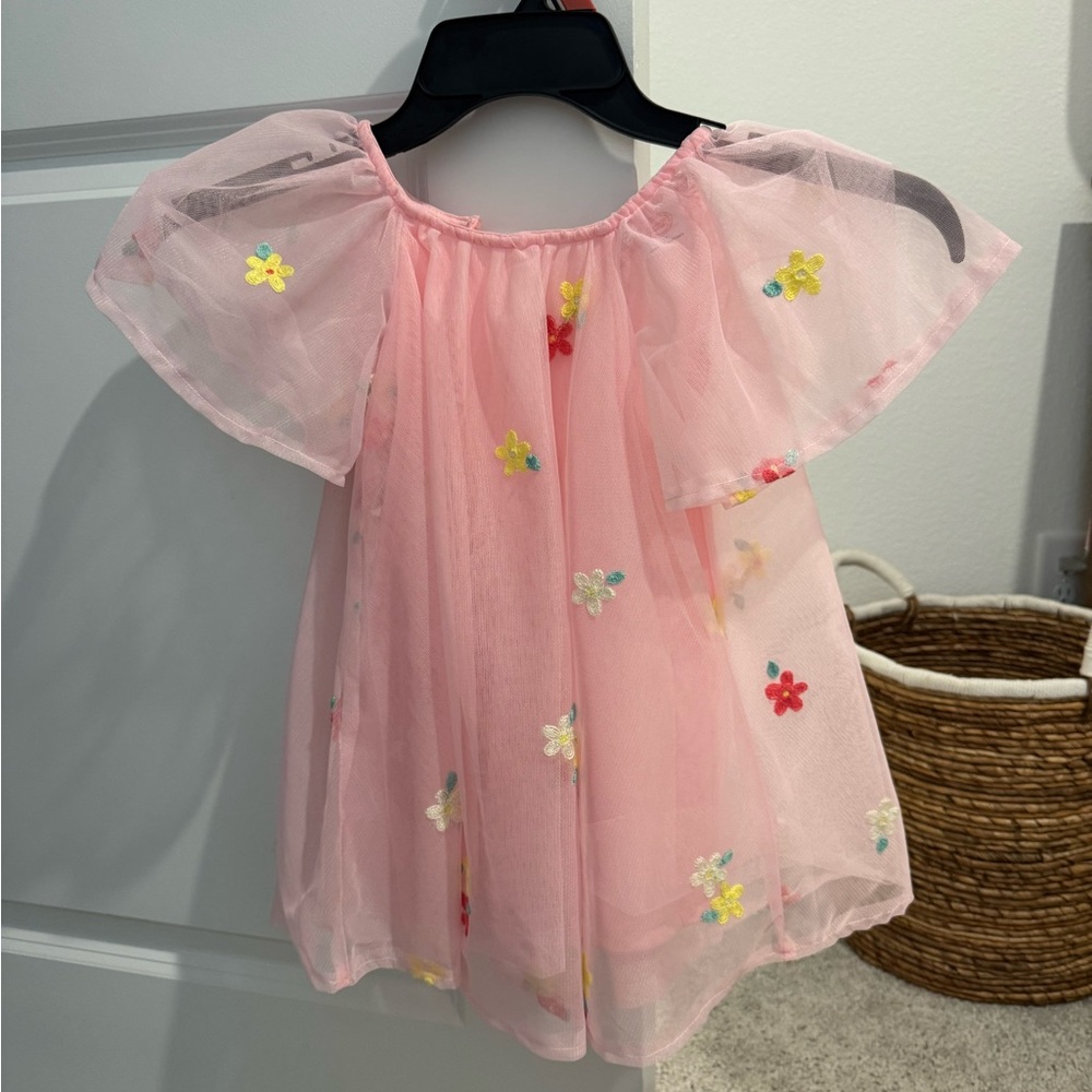 wonder nation Pink Tulle Dress with Floral Accents